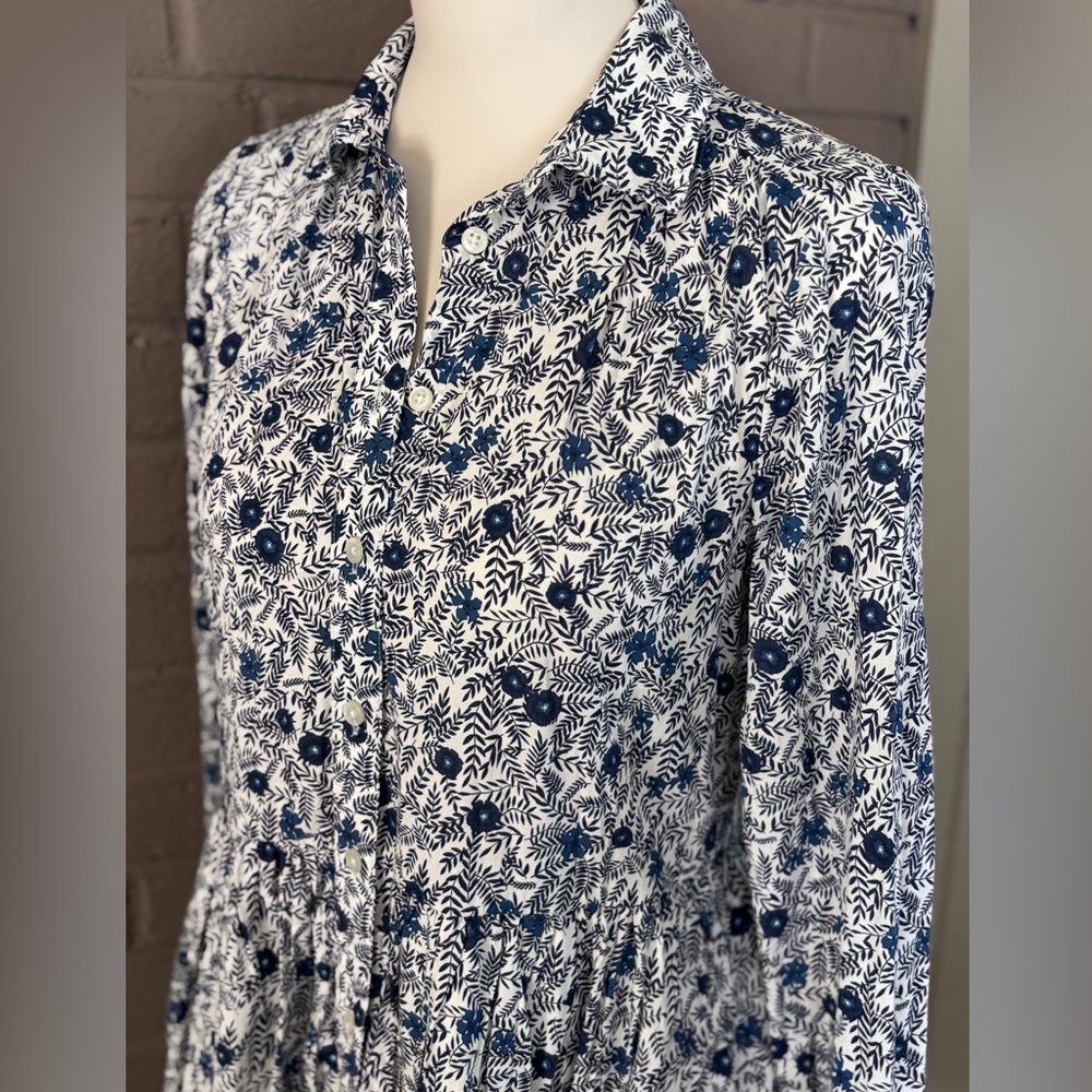 J.Crew Floral Blue and White Cotton Dress 2 - Picture 4 of 12